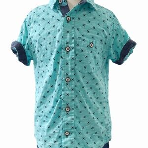 Toddler Boys Short Sleeve Button-Up Shirt Size 4 – Teal Print